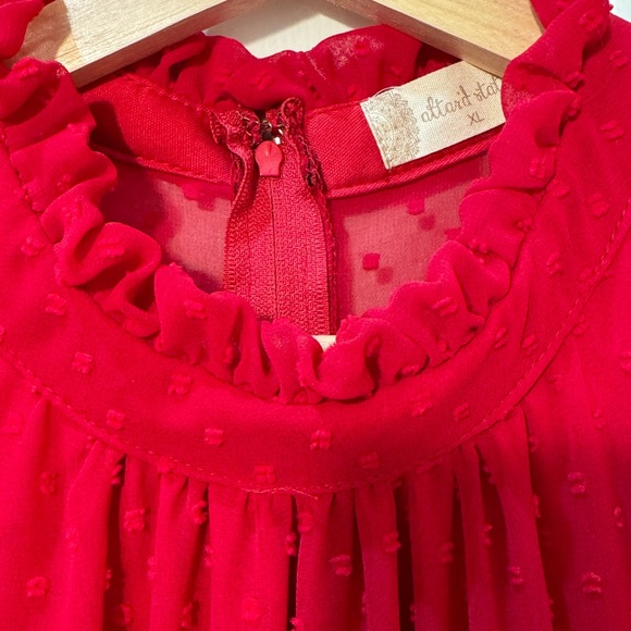 EUC- Altar’d State Red Swiss Dot Tiered Long Sleeve Mini Dress - Picture 9 of 13